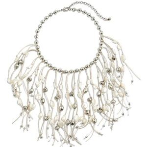 CHICOS beaded cascade Fringe faux pearl necklace